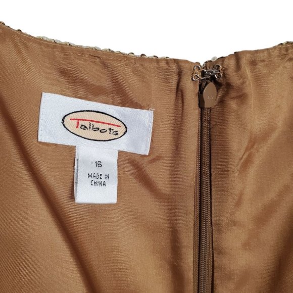 Talbots Size 16 Dress Bolero Jacket Set Gold Sequins Silk Cotton Formal Party - Picture 10 of 13